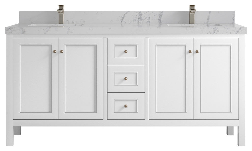 Nashville 72" Double Sink Bath Vanity, White 2" Venatino Quartz