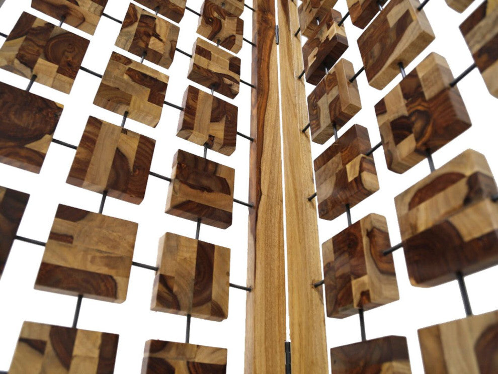 HomeRoots Contemporary Wood Squares 3 Panel Room Divider Screen