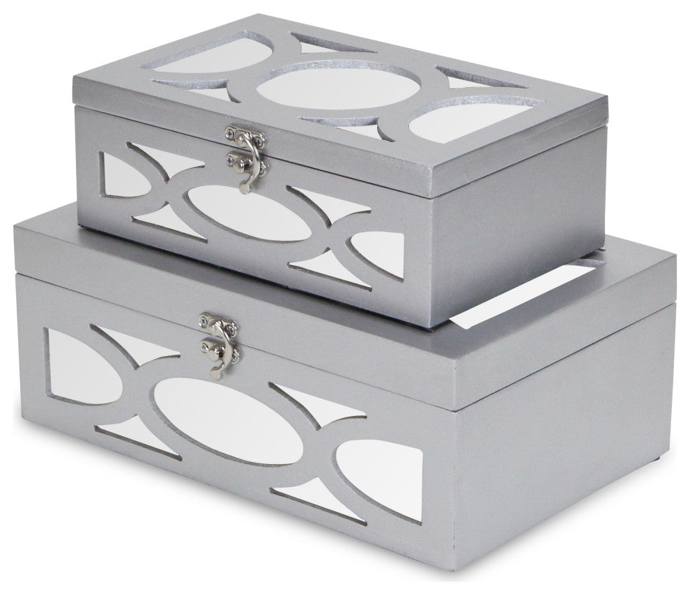 Mirrored Bubbly Champagne Boxes, Set of 2, Champagne, Silver