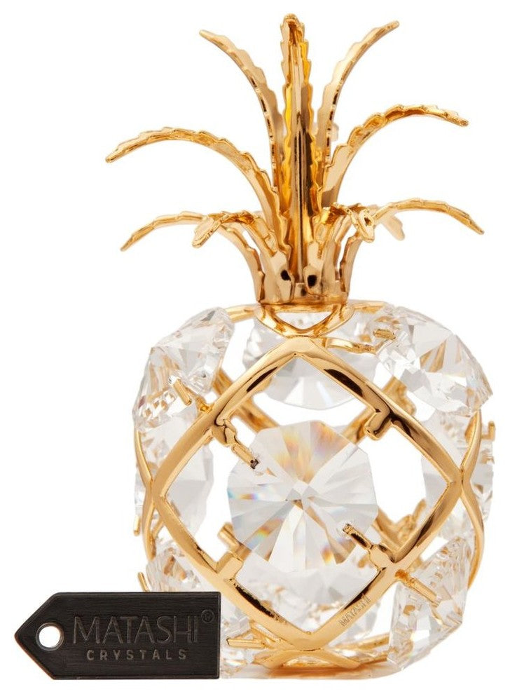 24K Gold Plated Mini Pineapple Ornament With Clear Crystals
