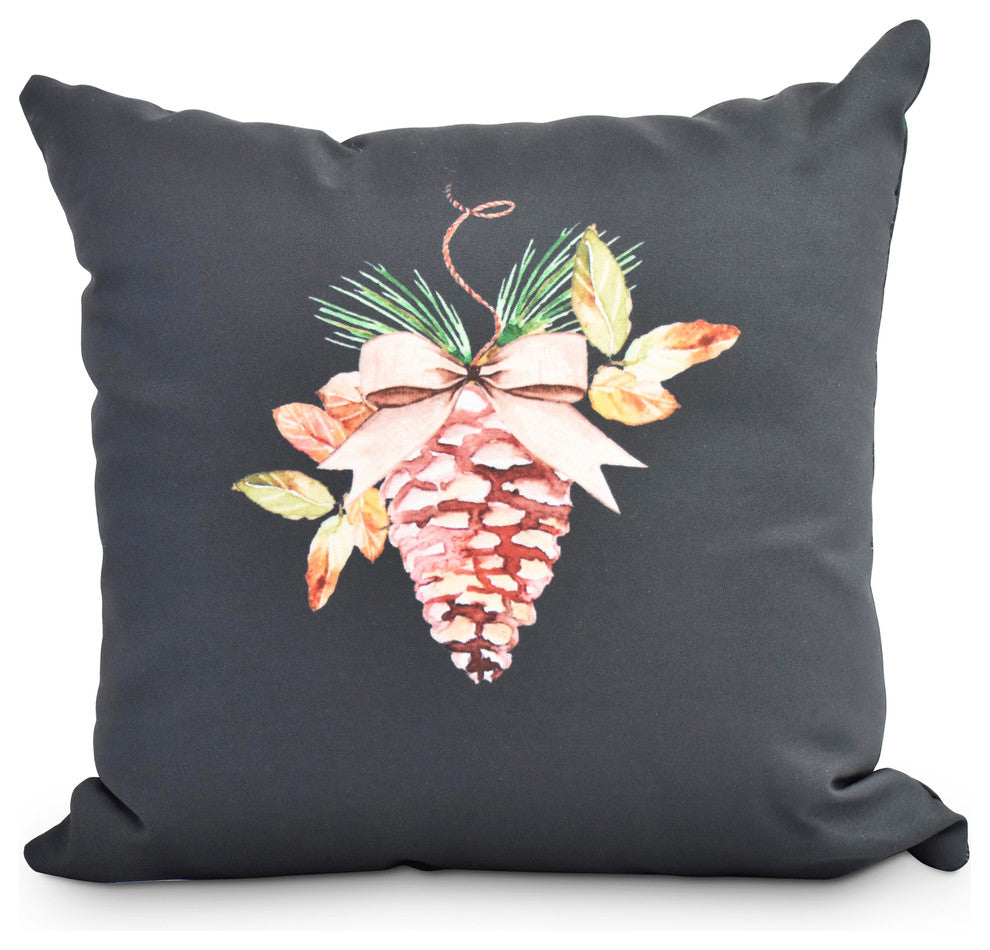 Natural Ornament 16" Black Holiday Print Decorative Throw Pillow