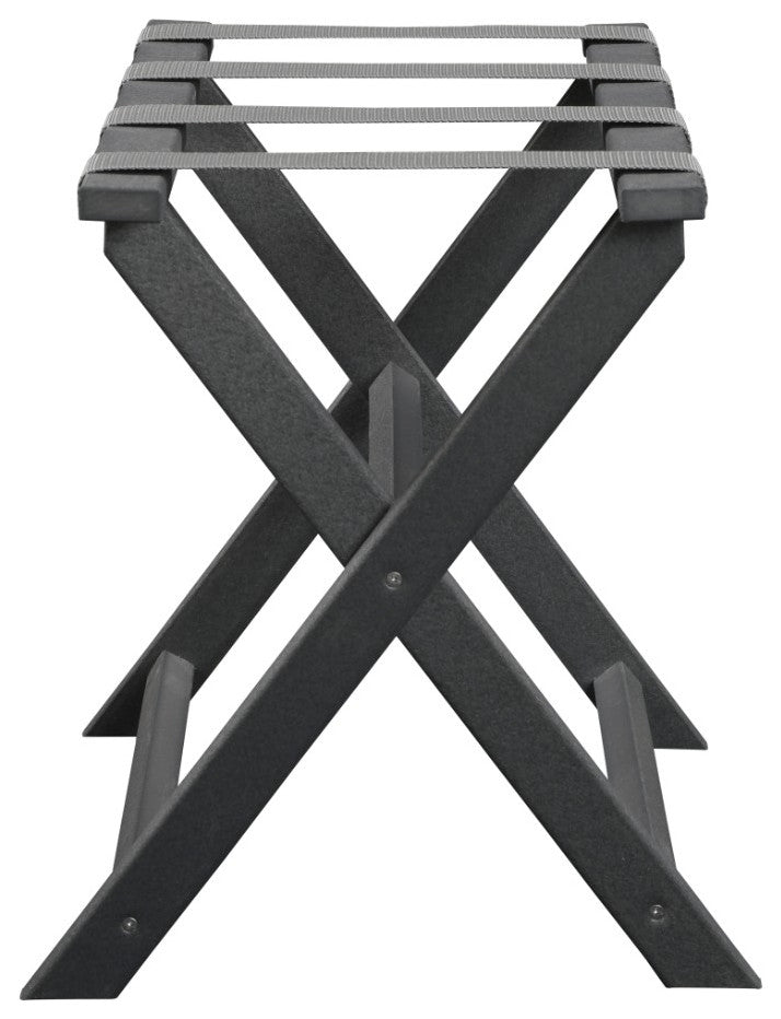 HomeRoots Earth Friendly Dark Gray Folding Luggage Rack With Gray Straps