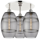 Ballston-Vaz 3-Light 20" Flush Mount, Polished Nickel, Light Smoke