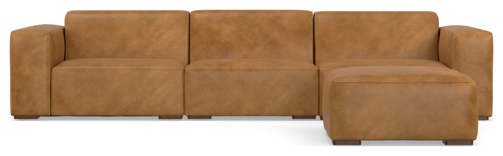 Rex 3-Seater Modular Sofa and Ottoman Set in Genuine Leather
