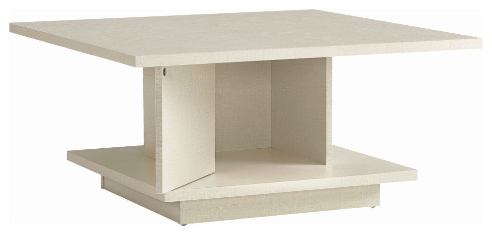 Boa Vista 31" Square Coffee Table With Shelf and Hidden Cabinet, Cream Weave