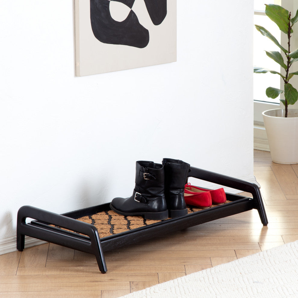 Single-Tier Black Stand With 3-Pair Rubber Boot Tray Shangri-La