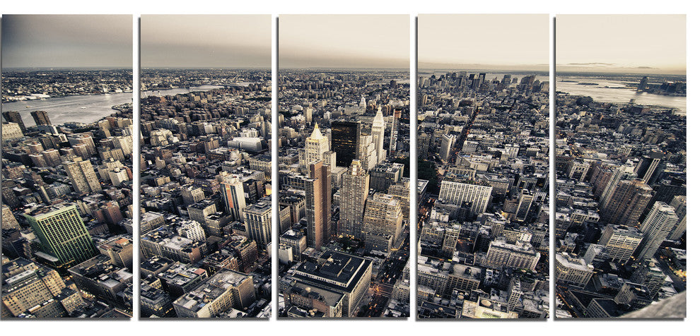Architecture and Colors of New York, Cityscape Canvas Print, 60"x28", 5 Panels