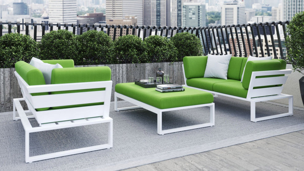 Modern Kore Outdoor Loveseat with Quick Drying Cushions and  Aluminum Frame, Lime Green
