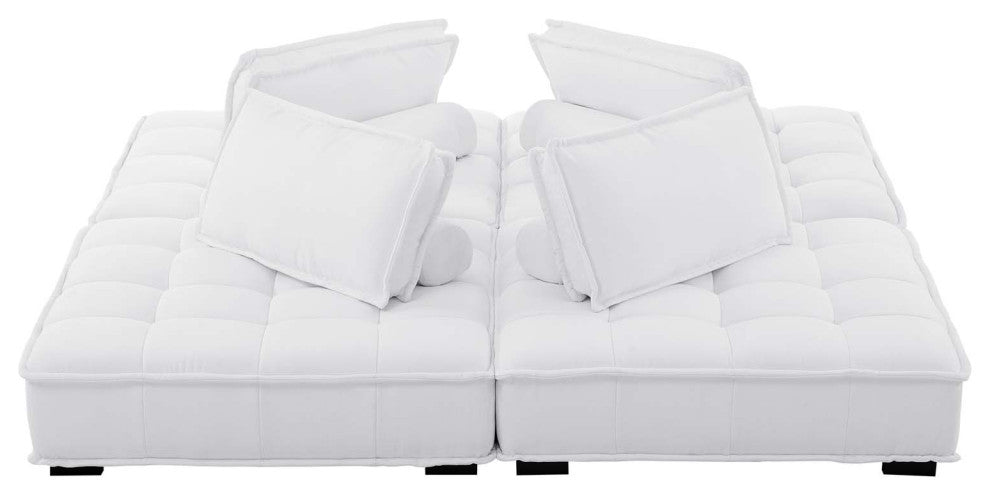 Modular Deep Tufted Sectional Sofa Set, White, Fabric, Modern, Cafe Hospitality