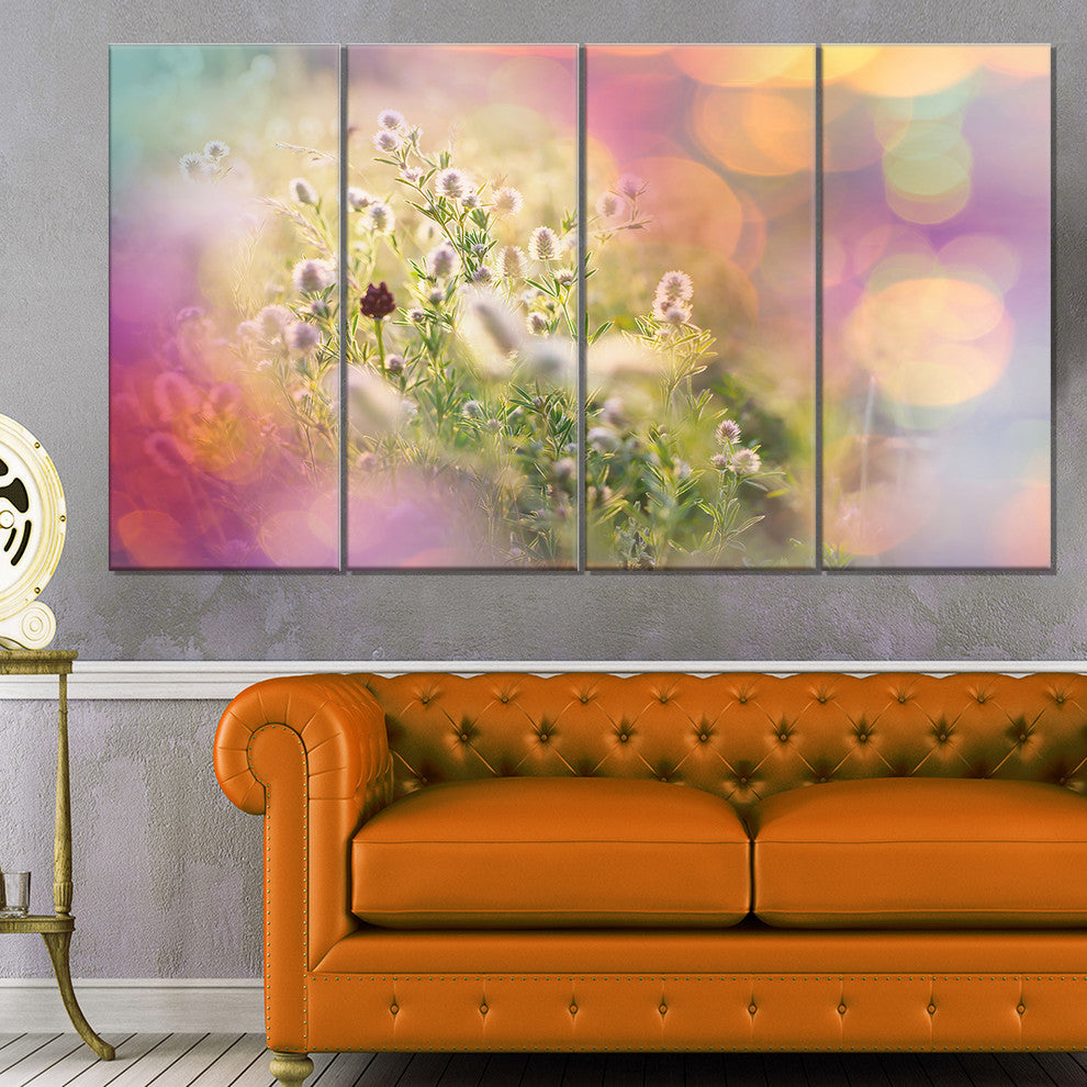 Cute Little Summer Flowers, Large Flower Canvas Wall Art, 48"x28", 4 Panels