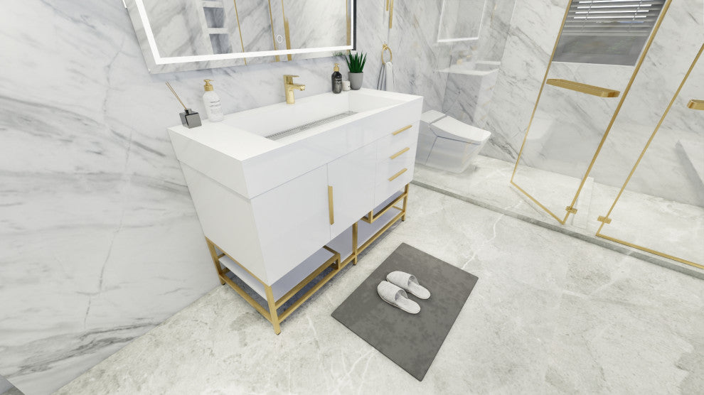 Madison 48" Free Standing Vanity with Reinforced Acrylic Sink, High Gloss White