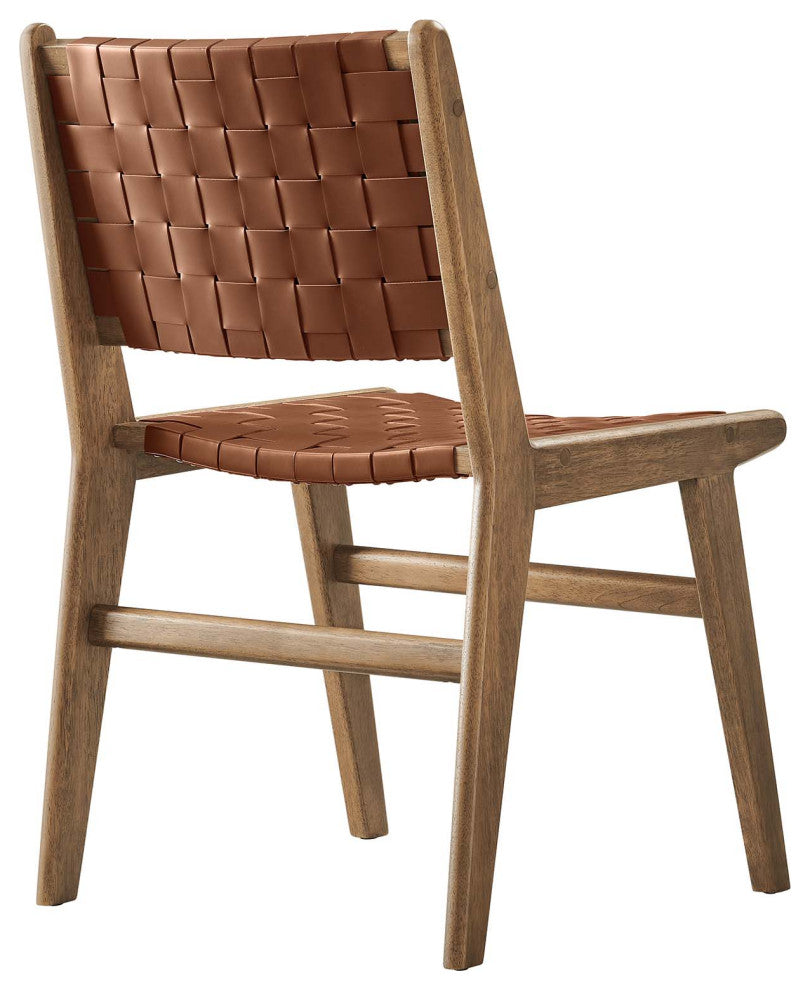 Saoirse Faux Leather Wood Dining Side Chair - Set of 2 - Walnut Brown