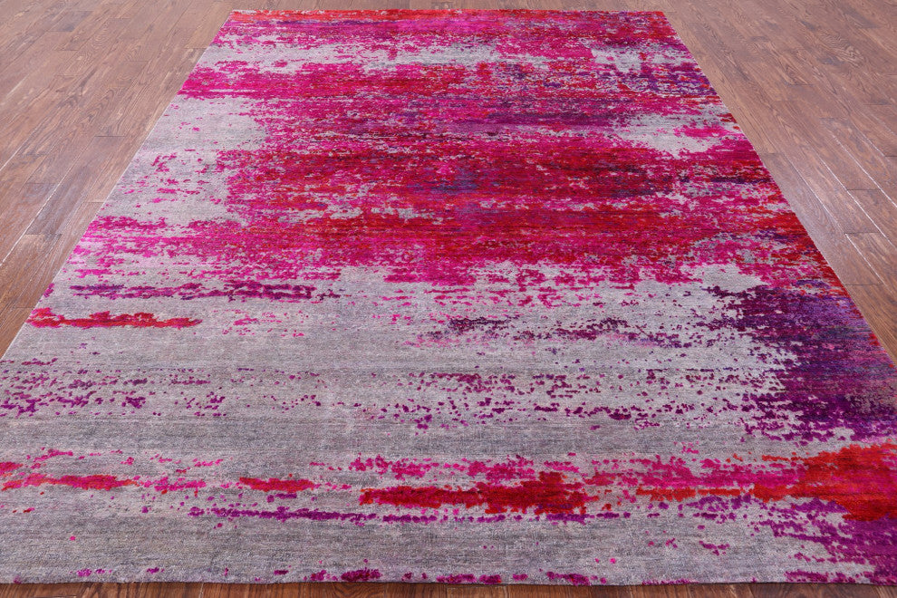 7' 11" X 10' 0" Abstract Wool and Silk Handmade Rug Q9042