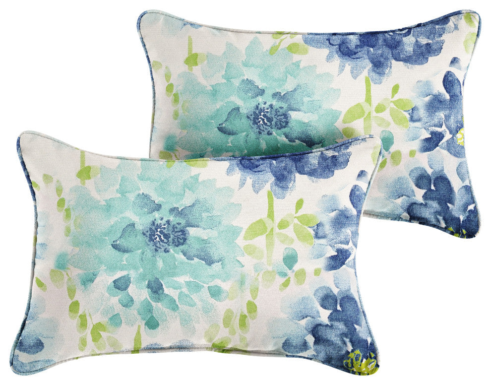 Sorra Home Gardenia Seaglass Corded Pillow, Set of 2, 18"x12"x6"