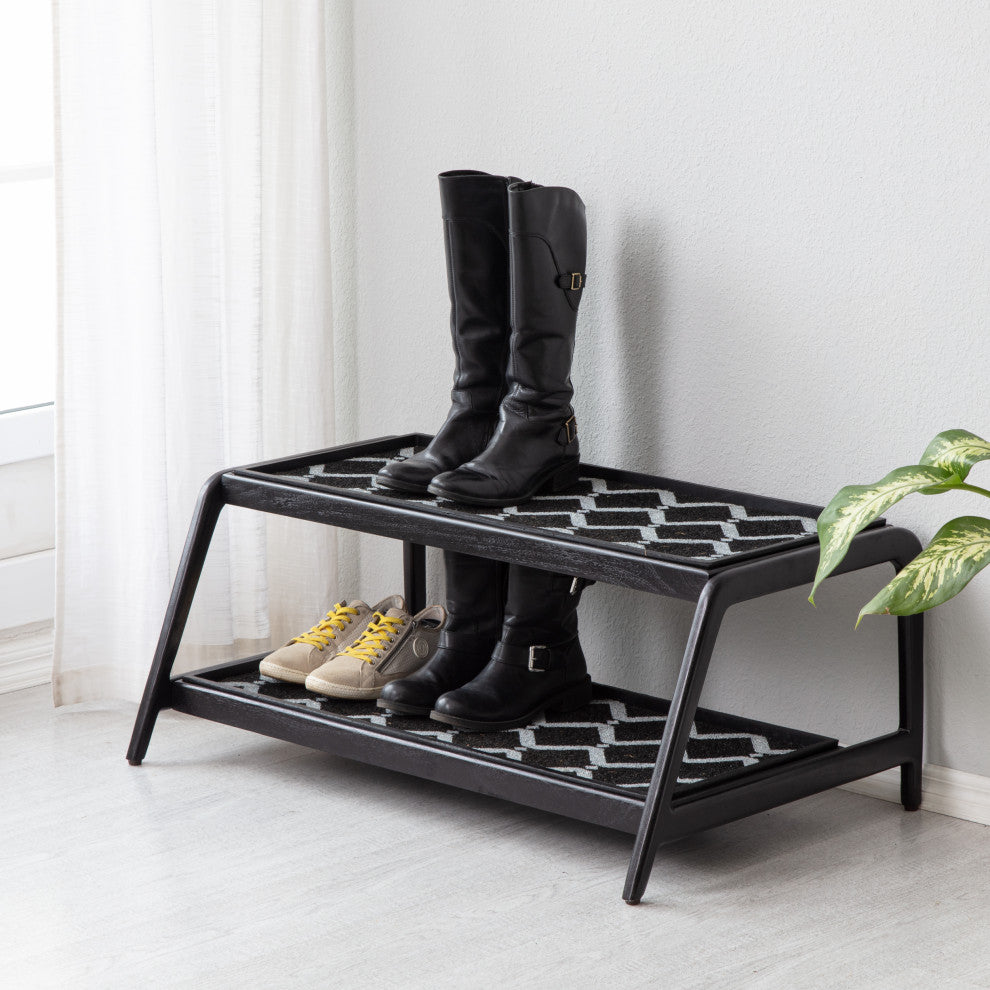 Double-Tier Black Stand With 3-Pair Rubber Boot Trays San Tropez