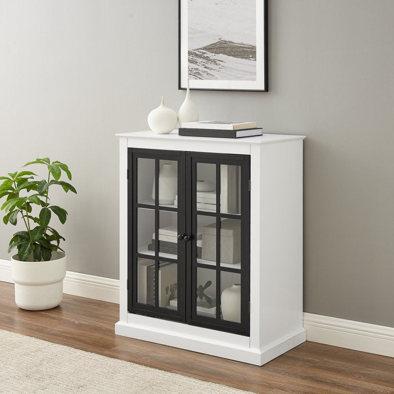 Pantry Cabinet, Adjustable Shelves With Round Handles, White/Matte Black