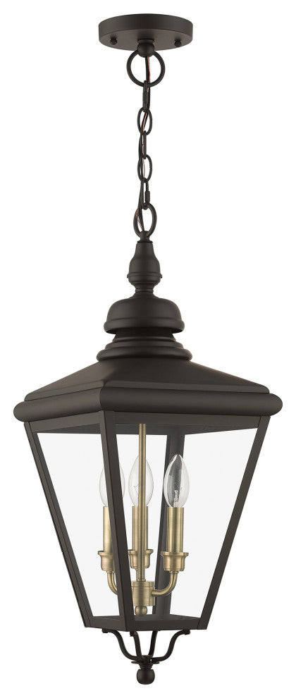 3 Light Bronze Outdoor Large Pendant Lantern, Antique Brass