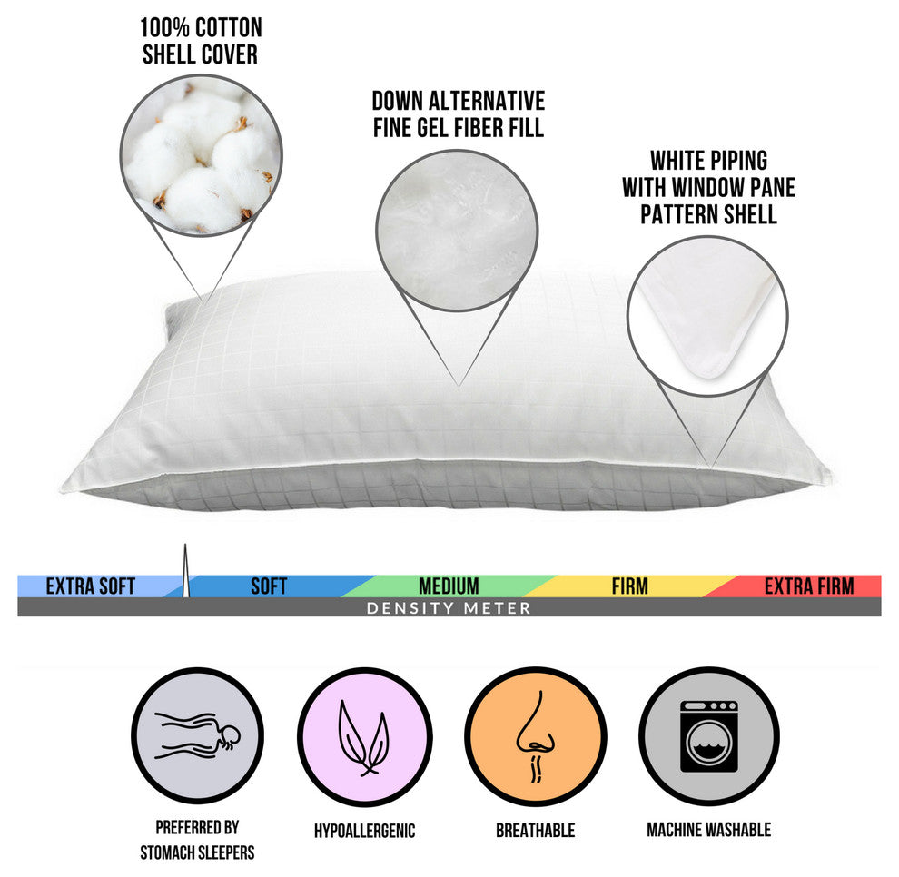2-Pack Dobby Windowpane Soft Stomach Sleeper Pillows, Queen
