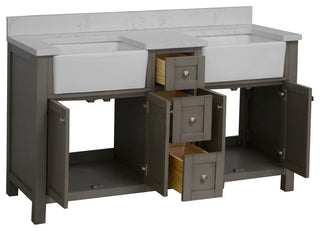 Yorkshire 60" Bathroom Vanity, Weathered Gray, Engineered Marble, Double