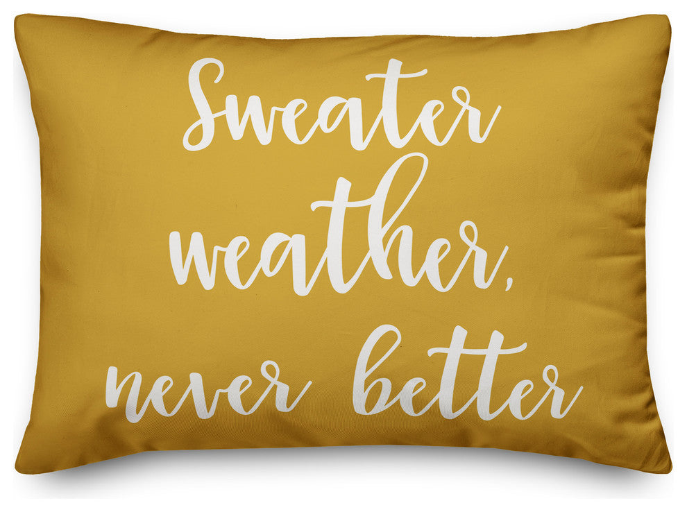 Sweater Weather Never Better Lumbar Pillow, Mustard, 14"x20"