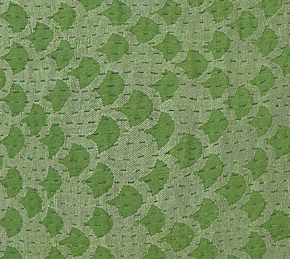 Artisan Hand Loomed Cotton Square Pillow, Green Ginkgo Design, 24"