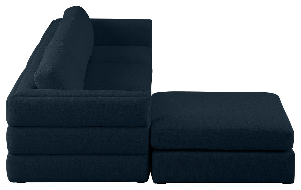 Beckham Linen Textured Fabric 4-Piece Modular L-Shaped Sectional, Navy