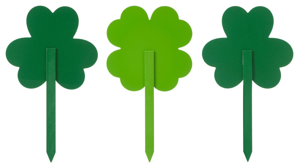 15" Wooden St. Patrick's Shamrocks Yard Stake, 3-Piece Set