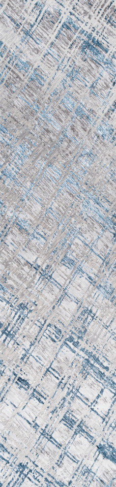 Slant Modern Abstract Area Rug, Gray/Blue, 2'x8'