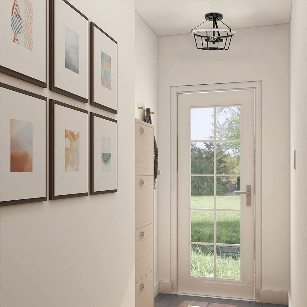 3 Light Rust Semi Flush Mount Ceiling Light Farmhouse White Ceiling Lamp