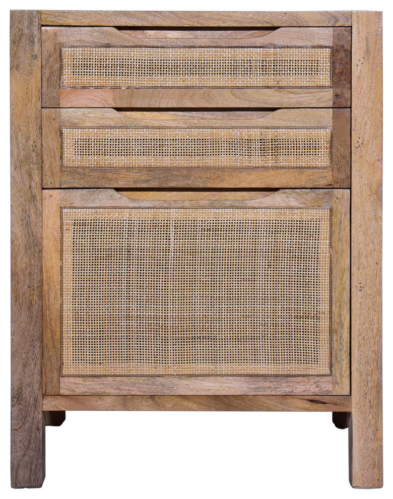 Benzara UPT-272544 Cottage Mango Wood Storage Cabinet Table, 3 Drawers, Brown