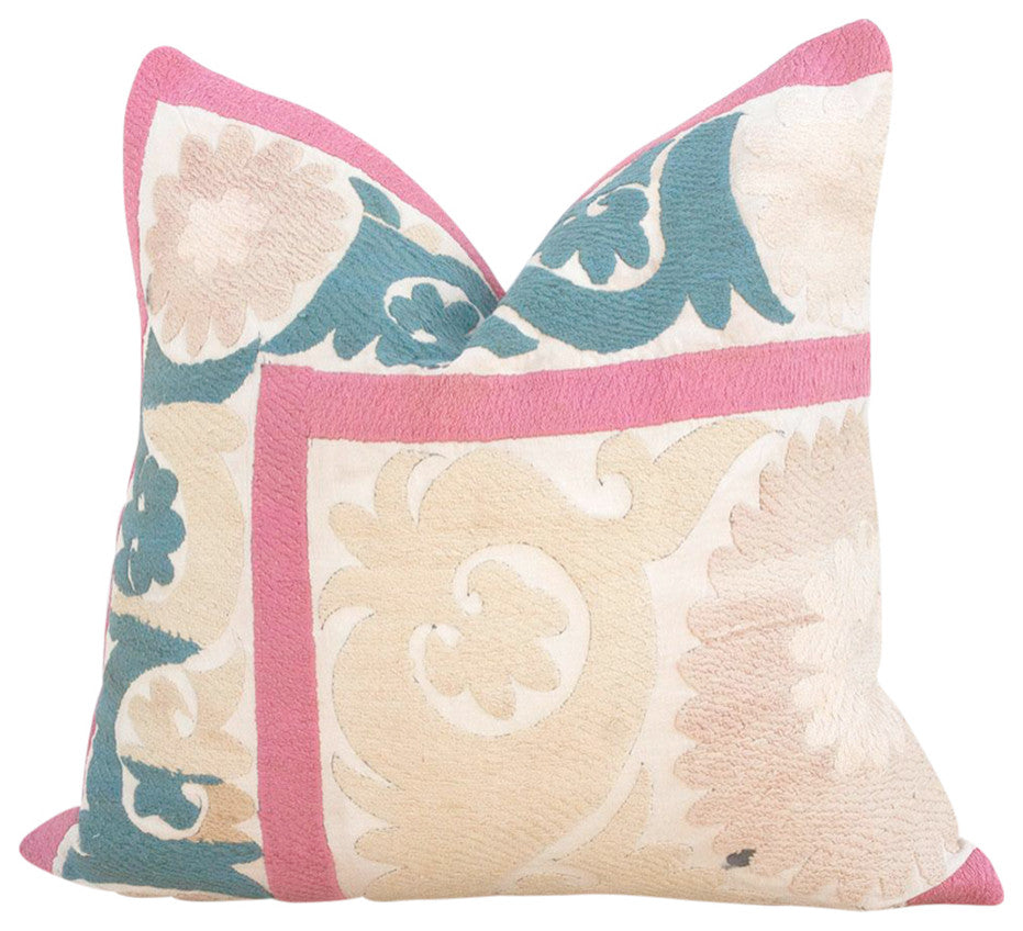 Peach Rose Vintage Suzani Pillow