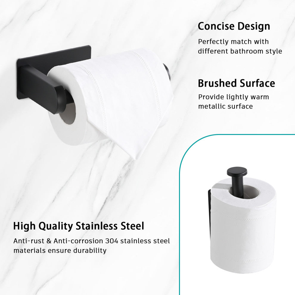 Wall Mounted Self-Adhesive Bathroom Toilet Paper Holder Roll Dispenser, Matte Black