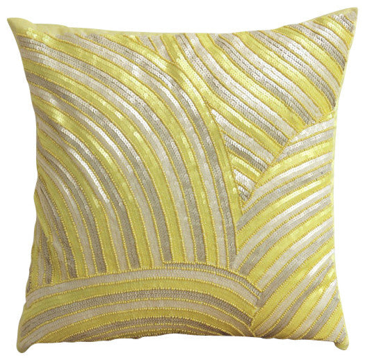 Yellow Accent Pillows 20"x20" Throw Pillow Cover, Art Silk, Pearly Yellow