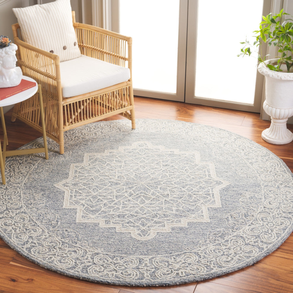 Safavieh Couture Abstract Collection ABT352 Area Rug, Ivory/Blue, 6' Round