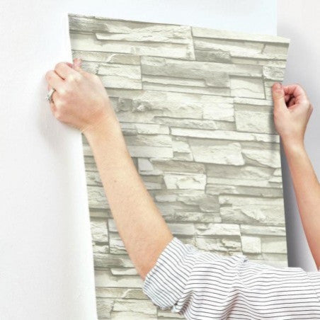 Stacked Stone Peel and Stick Wallpaper, Gray