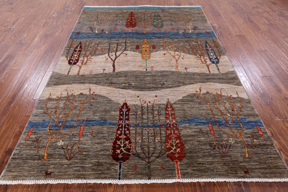 5' 8" X 7' 11" Persian Gabbeh Tribal Hand-Knotted Rug Q7304
