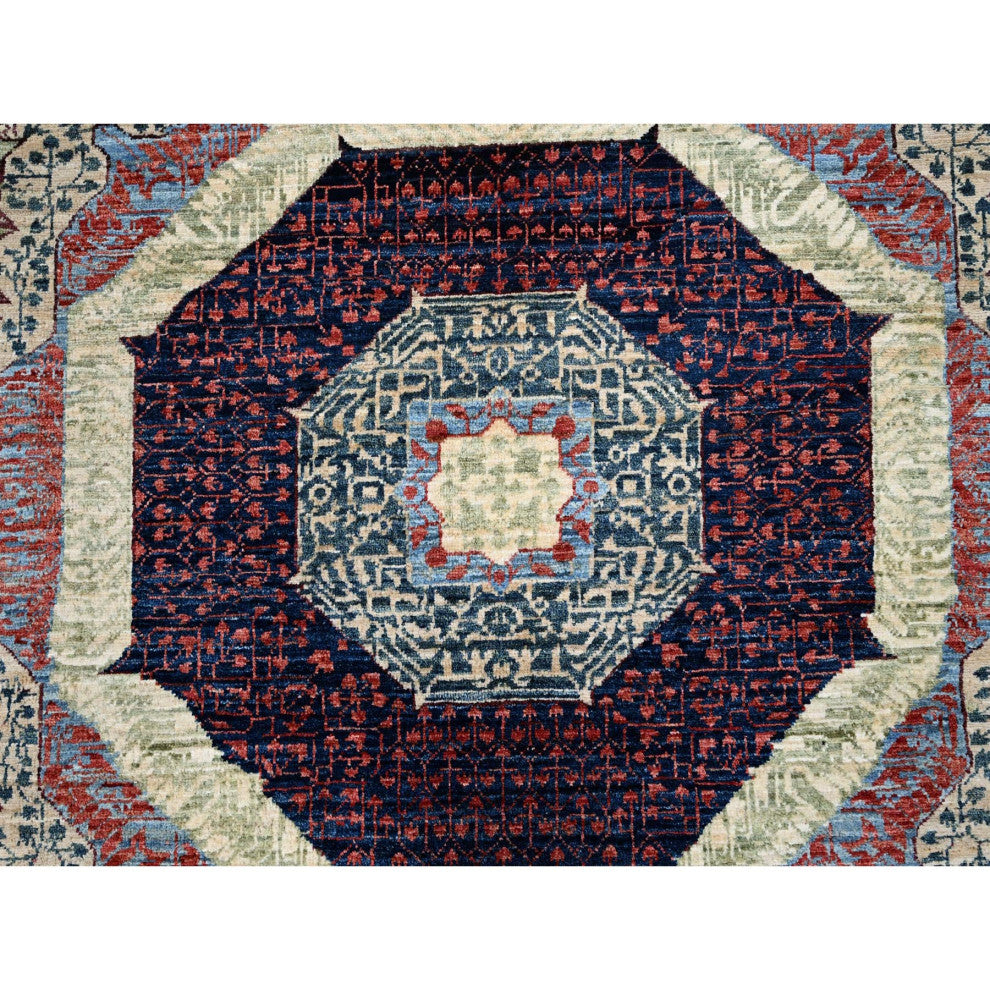 Green, Mamluk Design, Pure Wool, Hand Knotted, Oriental Rug, 8'x10'2"