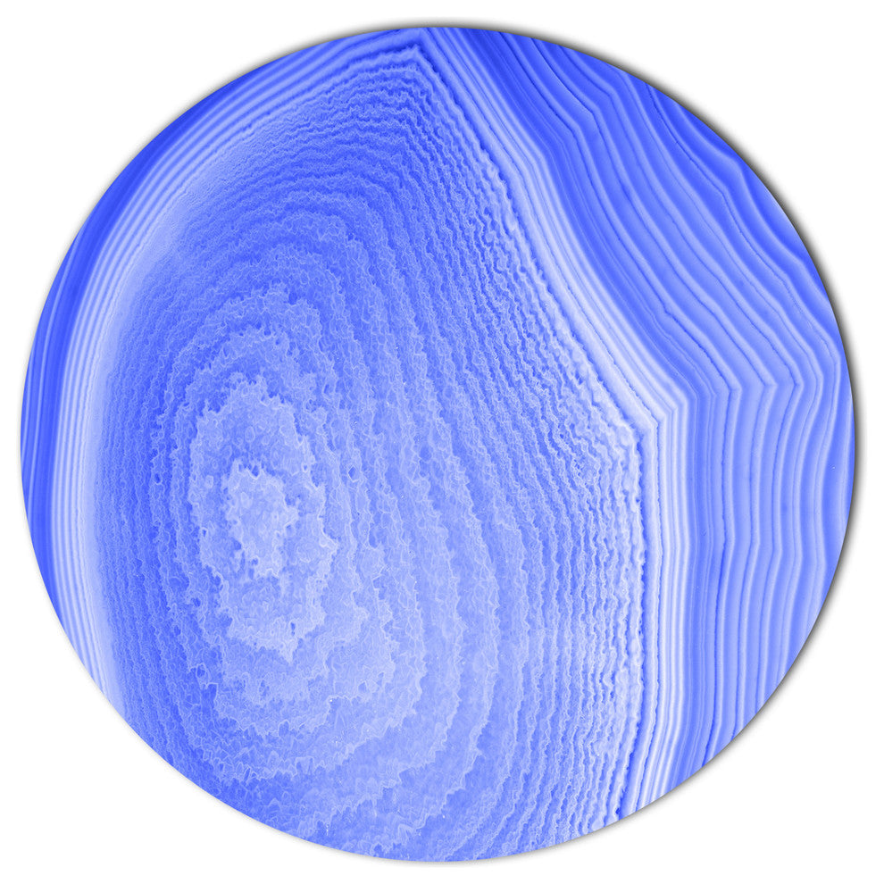 Dark Blue Agate Structure, Modern Abstract Round Metal Wall Art, 11"