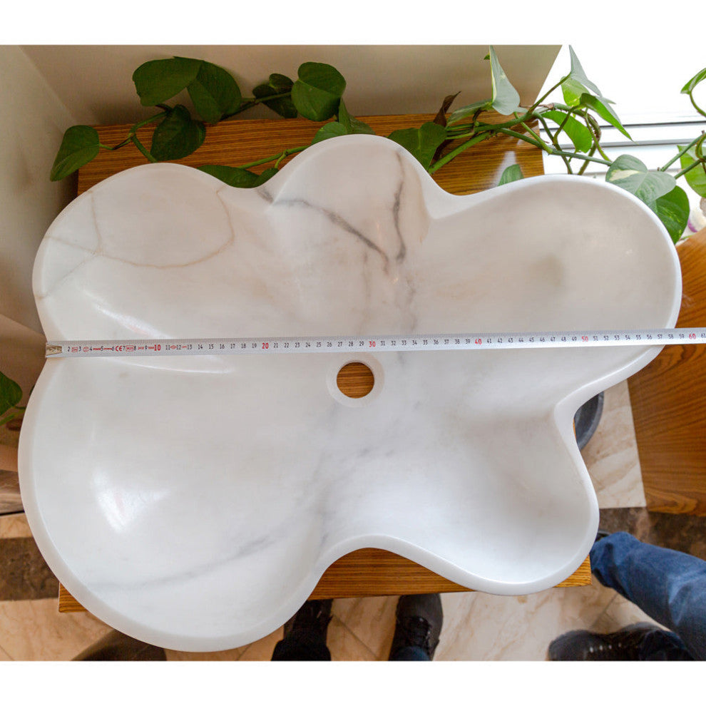 Carrara White Marble Above Counter Artistic Vessel Sink (W)24.5" (L)18" (H)6"