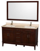 Hatton 60" Dark Chestnut Double Vanity, Ivory Marble Top, Um Sq Sinks, 56"