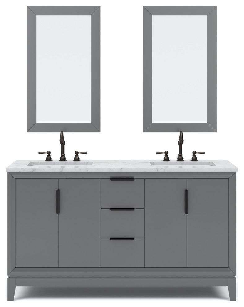 Elizabeth 60" Double Sink Carrara White Marble Vanity, Cashmere Gray