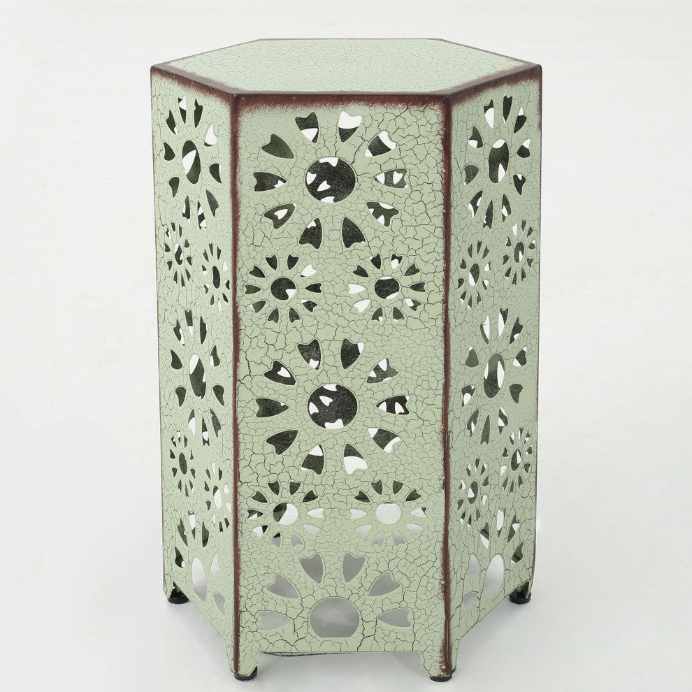 GDF Studio Wembaum Indoor 14 Inch Crackle Finish Sunburst Iron Side Table, Crackle Green