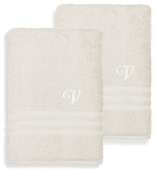 Denzi Bath Sheets With Monogrammed Letter, Set of 2, V