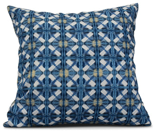Beach Tile, Geometric Print Outdoor Pillow, Blue, 18"x18"