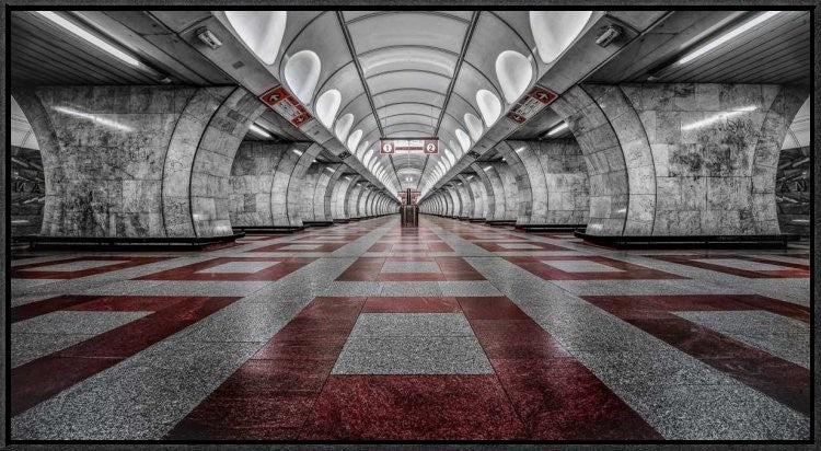 "Prague Metro" Framed Canvas Giclee by Cuomo Massimo, 31x17"