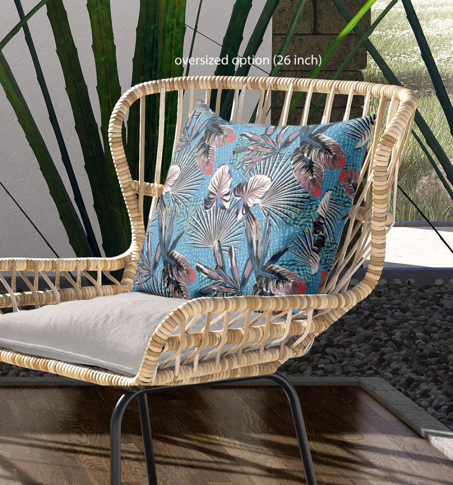 20" Black Blue Tropical Indoor Outdoor Throw Pillow