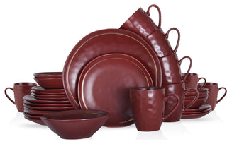 Stone Lain Clara Porcelain 32 Piece Dinnerware Set, Burgundy