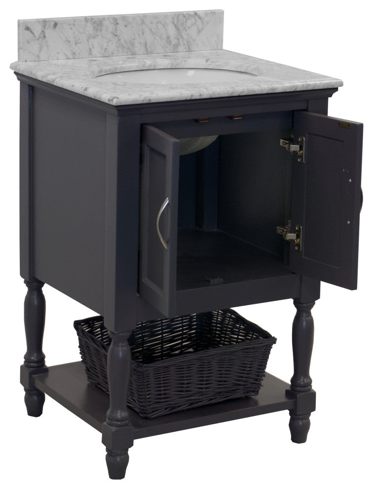 Beverly 24" Bathroom Vanity, Marine Gray, 24", Carrara Marble