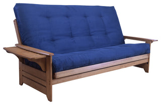 Mesa Frame Queen Futon With Butternut Finish, Suede Blue