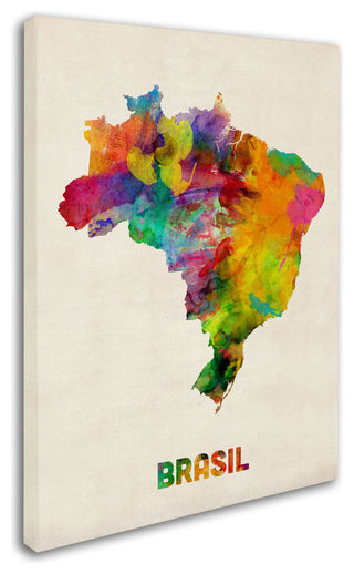 'Brazil Watercolor Map' Canvas Art by Michael Tompsett